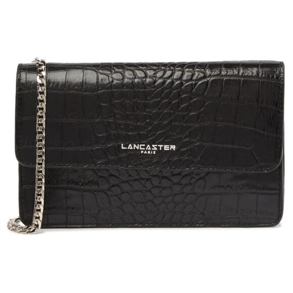 💕LANCASTER PARIS💕 Exotic Crocodile Embossed Leather Crossbody Bag ~ Black - Picture 2 of 12